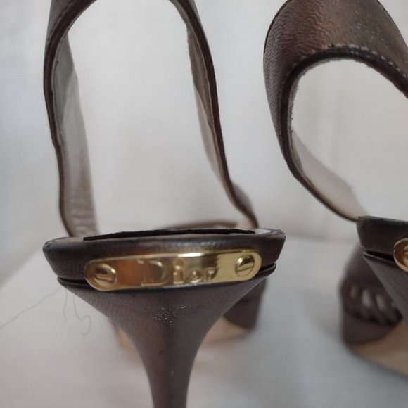 CHRISTIAN DIOR Haute Couture Paris "Whisper" Bronze Slingback Sz 39/8 Open Toe S - Picture 4 of 7
